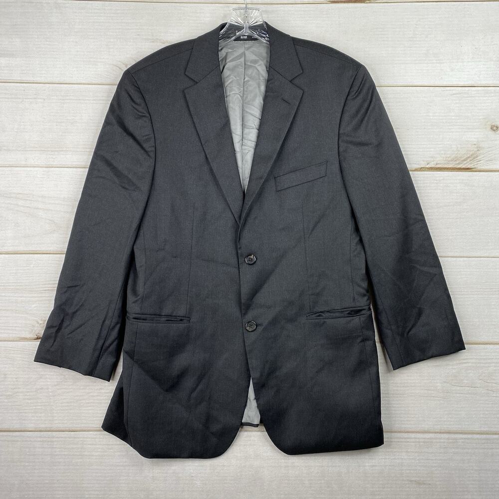 Hugo Boss Blazer Mens 38R Gray Jacket Super 100 Wool Sport Coat Union USA Made